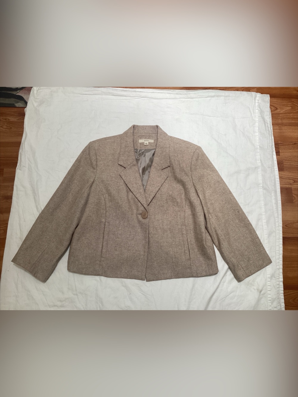 Merona Women’s XL Wool Blend Cropped Blazer Jacket Neutral Beige 3/4 Sleeve - Picture 5 of 10